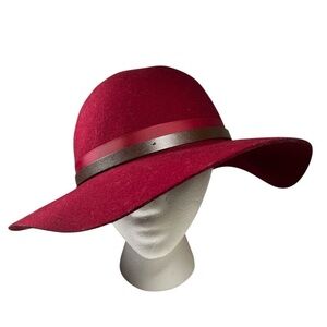 Betmar Burgandy Floppy Wide Brim Wool Hat/Ribbon & Leather Studded Overl…